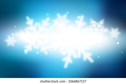 Dark BLUE vector background with xmas snowflakes. Blurred decorative design in xmas style with snow. The pattern can be used for new year ad, booklets.