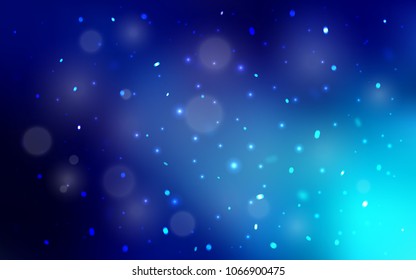 Dark BLUE vector background with xmas snowflakes. Snow on blurred abstract background with gradient. The template can be used as a new year background.