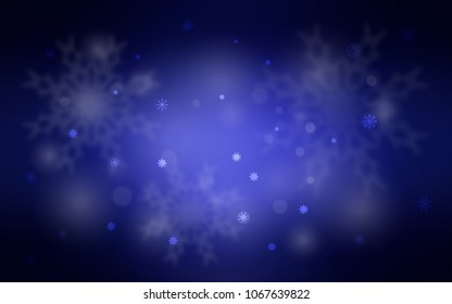 Dark BLUE vector background with xmas snowflakes. Modern geometrical abstract illustration with crystals of ice. The pattern can be used for new year leaflets.
