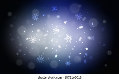 Dark BLUE vector background with xmas snowflakes. Modern geometrical abstract illustration with crystals of ice. New year design for your business advert.