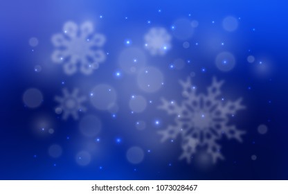 Dark BLUE vector background with xmas snowflakes. Modern geometrical abstract illustration with crystals of ice. The pattern can be used for new year ad, booklets.