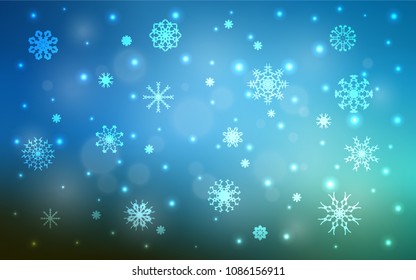 Dark BLUE vector background with xmas snowflakes. Blurred decorative design in xmas style with snow. The pattern can be used for new year leaflets.