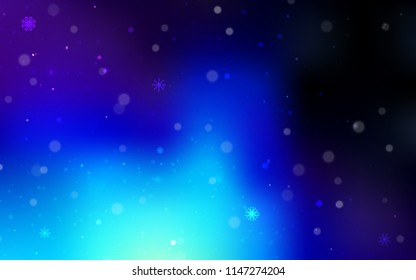 Dark BLUE vector background with xmas snowflakes. Blurred decorative design in xmas style with snow. The template can be used as a new year background.