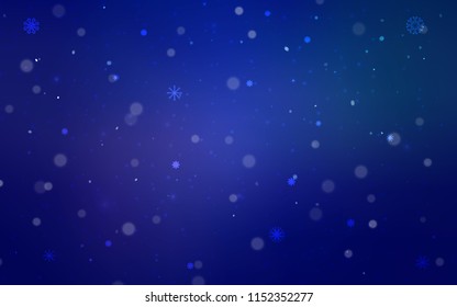 Dark BLUE vector background with xmas snowflakes. Shining colored illustration with snow in christmas style. The pattern can be used for new year ad, booklets.