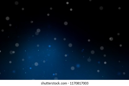 Dark BLUE vector background with xmas snowflakes. Shining colored illustration with snow in christmas style. The pattern can be used for new year leaflets.