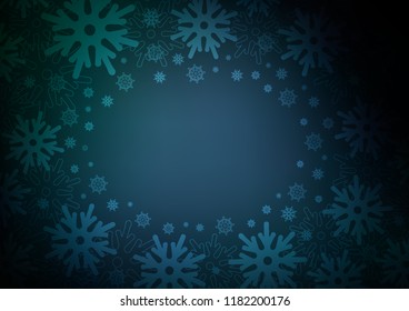 Dark BLUE vector background with xmas snowflakes. Glitter abstract illustration with crystals of ice. New year design for your business advert.