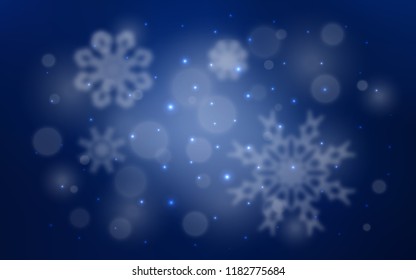 Dark BLUE vector background with xmas snowflakes. Shining colored illustration with snow in christmas style. The pattern can be used for new year leaflets.