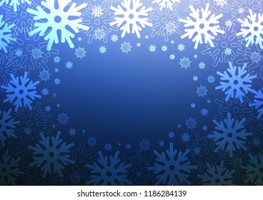 Dark BLUE vector background with xmas snowflakes. Blurred decorative design in xmas style with snow. The pattern can be used for new year leaflets.