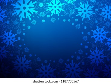 Dark BLUE vector background with xmas snowflakes. Shining colored illustration with snow in christmas style. The pattern can be used for new year leaflets.