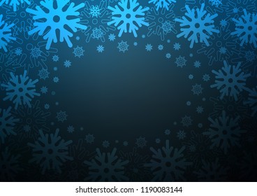 Dark BLUE vector background with xmas snowflakes. Blurred decorative design in xmas style with snow. The pattern can be used for year new  websites.