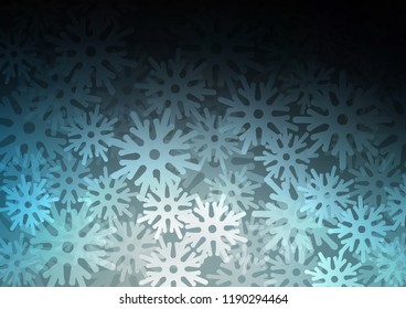 Dark BLUE vector background with xmas snowflakes. Shining colored illustration with snow in christmas style. The template can be used as a new year background.