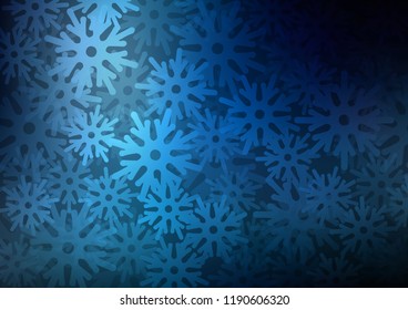 Dark BLUE vector background with xmas snowflakes. Shining colored illustration with snow in christmas style. The template can be used as a new year background.