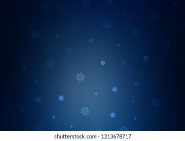 Dark BLUE vector background with xmas snowflakes. Blurred decorative design in xmas style with snow. The pattern can be used for new year leaflets.
