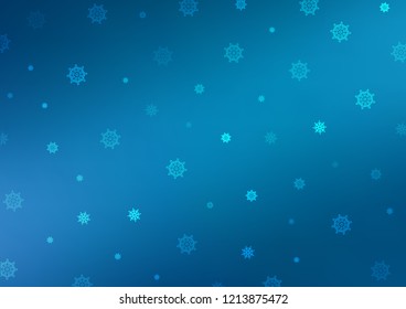 Dark BLUE vector background with xmas snowflakes. Blurred decorative design in xmas style with snow. The pattern can be used for new year leaflets.