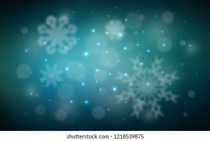 Dark BLUE vector background with xmas snowflakes. Blurred decorative design in xmas style with snow. The pattern can be used for new year leaflets.