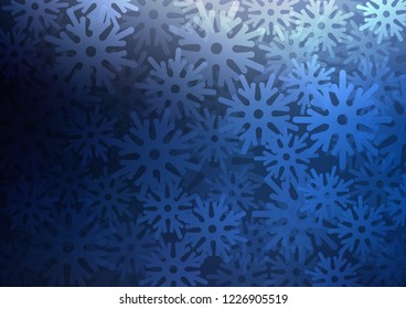 Dark BLUE vector background with xmas snowflakes. Glitter abstract illustration with crystals of ice. The pattern can be used for new year leaflets.