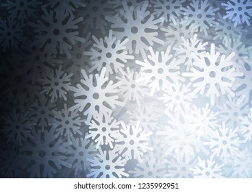 Dark BLUE vector background with xmas snowflakes. Blurred decorative design in xmas style with snow. The pattern can be used for year new  websites.