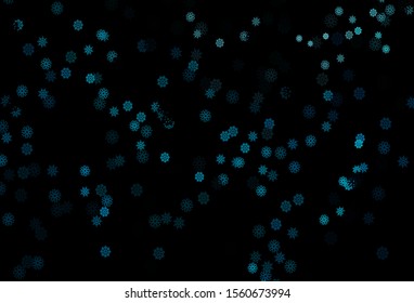 Dark BLUE vector background with xmas snowflakes. Snow on blurred abstract background with gradient. The template can be used as a new year background.