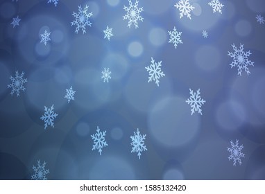 Dark BLUE vector background with xmas snowflakes. Shining colored illustration with snow in christmas style. The template can be used as a new year background.