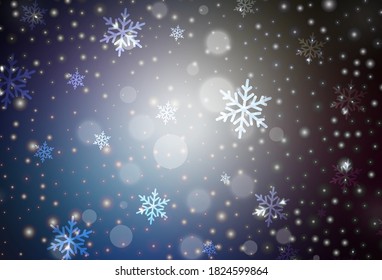 Dark BLUE vector background in Xmas style. Simple gradient illustration with Christmas attributes. Template for lettering, typography.