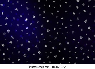 Dark BLUE vector background with xmas snowflakes, stars. Colorful decorative design in xmas style with snow. Design for New Year ad, booklets.