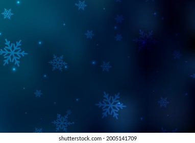 Dark BLUE vector background in Xmas style. Abstract gradient illustration with colorful Christmas things. Template for lettering, typography.