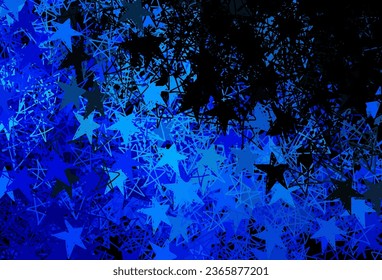 Fondo vector azul oscuro con copos de nieve de Navidad, estrellas. Ilustración abstracta geométrica moderna con copos de nieve. Diseño para el anuncio de Año Nuevo, folletos.