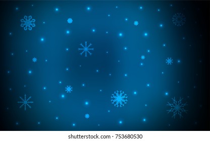 Dark BLUE vector background with xmas snowflakes. Blurred decorative design in xmas style with snow. New year design for your business advert.
