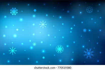 Dark BLUE vector background with xmas snowflakes. Shining colored illustration with snow in christmas style. The pattern can be used for new year leaflets.