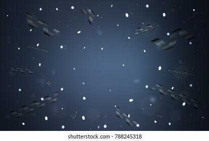 Dark BLUE vector background with xmas confetti. Beautiful colored illustration with ribbon in celebration style. The pattern can be used for carnival, festival leaflets.