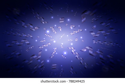Dark BLUE vector background with xmas confetti. Decorative shining illustration with ribbons on abstract template. The pattern can be used for new year ad, booklets.