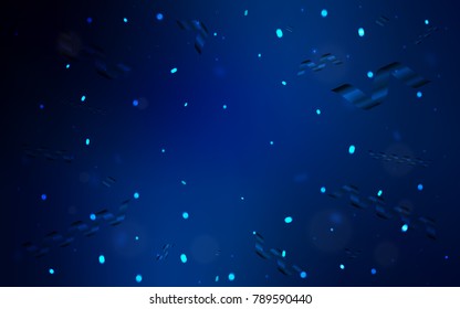 Dark BLUE vector background with xmas confetti. Modern geometrical abstract illustration with carnival ribbons. The pattern can be used for new year ad, booklets.