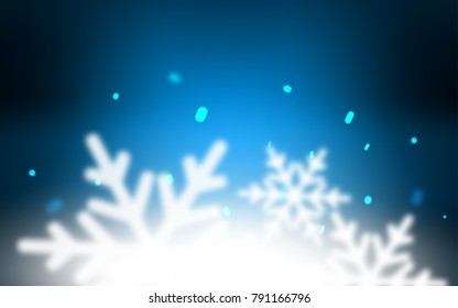 Dark BLUE vector background with xmas snowflakes. Shining colored illustration with snow in christmas style. The pattern can be used for year new  websites.