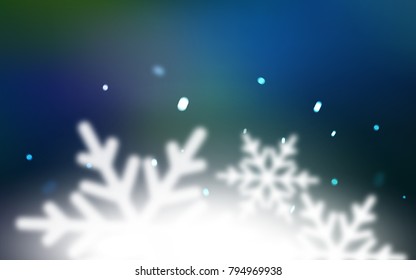 Dark BLUE vector background with xmas snowflakes. Blurred decorative design in xmas style with snow. New year design for your business advert.
