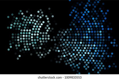 Dark BLUE vector banner with circles, spheres. Abstract spots. Background of Art bubbles in halftone style with colored gradient.