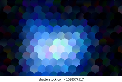 Dark BLUE vector banner with circles, spheres. Abstract spots. Background of Art bubbles in halftone style with colored gradient.
