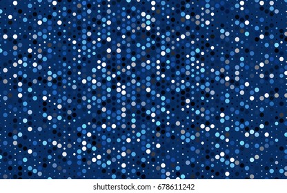 Dark BLUE vector banner with circles, spheres. Abstract spots. Background of Art bubbles in halftone style with colored gradient.