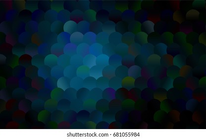 Dark BLUE vector banner with circles, spheres. Abstract spots. Background of Art bubbles in halftone style with colored gradient.