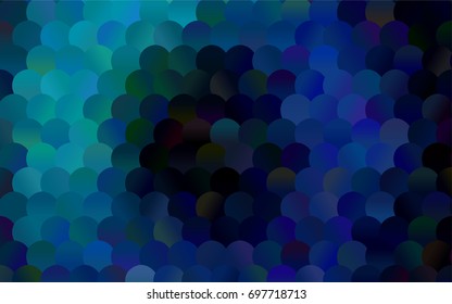 Dark BLUE vector banner with circles, spheres. Abstract spots. Background of Art bubbles in halftone style with colored gradient.