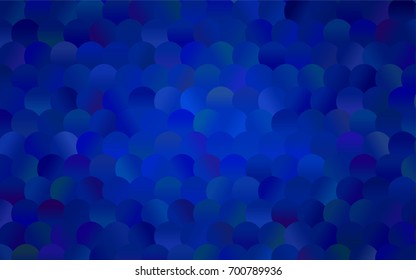 Dark BLUE vector banner with circles, spheres. Abstract spots. Background of Art bubbles in halftone style with colored gradient.