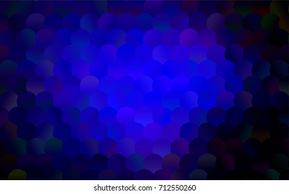 Dark BLUE vector banner with circles, spheres. Abstract spots. Background of Art bubbles in halftone style with colored gradient.