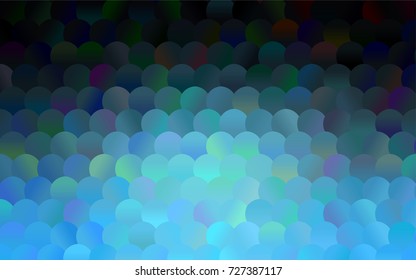 Dark BLUE vector banner with circles, spheres. Abstract spots. Background of Art bubbles in halftone style with colored gradient.