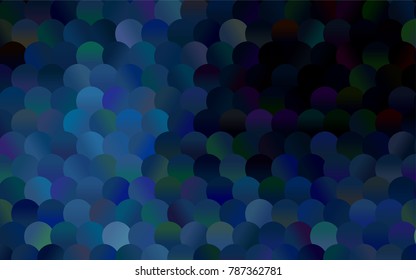 Dark BLUE vector banner with circles, spheres. Abstract spots. Background of Art bubbles in halftone style with colored gradient.