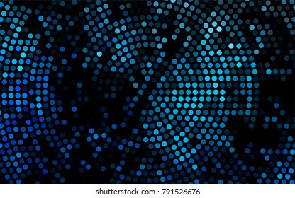 Dark BLUE vector banner with circles, spheres. Abstract spots. Background of Art bubbles in halftone style with colored gradient.