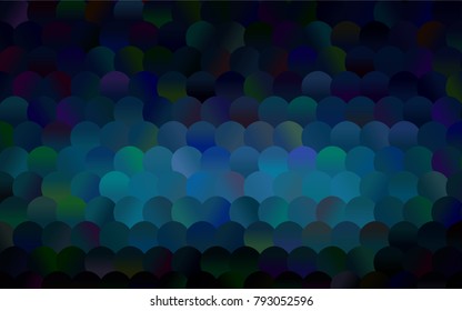 Dark BLUE vector banner with circles, spheres. Abstract spots. Background of Art bubbles in halftone style with colored gradient.