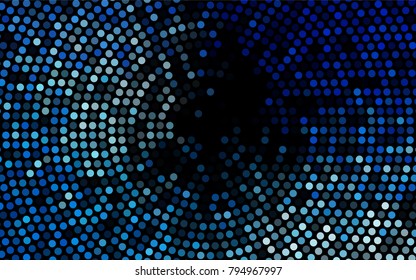 Dark BLUE vector banner with circles, spheres. Abstract spots. Background of Art bubbles in halftone style with colored gradient.