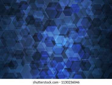 Dark BLUE vector blurry hexagon template. Creative illustration in halftone style with gradient. Brand new style for your business design.