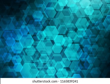 Dark BLUE vector blurry hexagon background. Modern geometrical abstract illustration with gradient. Brand new style for your business design.