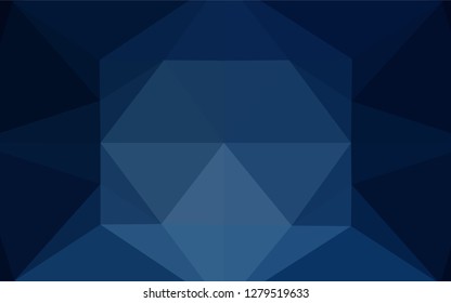 Dark BLUE vector blurry hexagon pattern. Triangular geometric sample with gradient.  The textured pattern can be used for background.