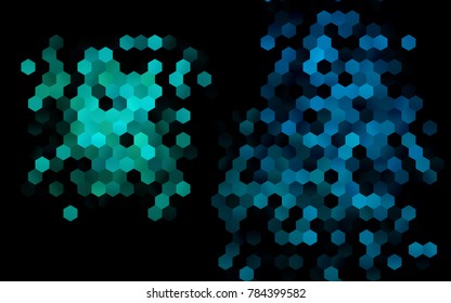 Dark BLUE vector blurry hexagon background design. Geometric background in Origami style with gradient. 